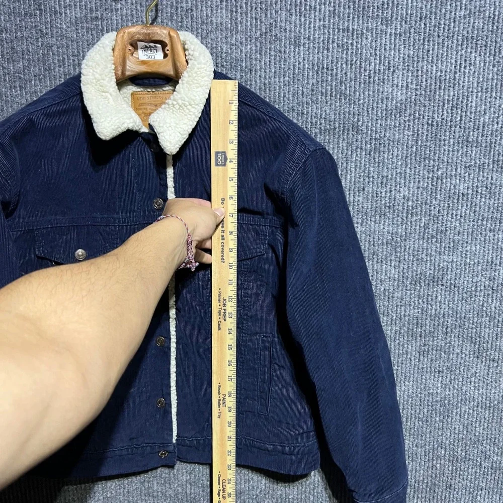 Levis Trucker Jacket Mens Medium Navy Blue Corduroy Sherpa Lined Premium